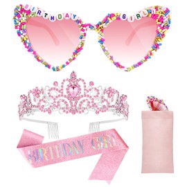 Bingtoo Geburtstagssonnenbrille, Krone und Schärpe für Frauen, Krone Geburtstag Erwachsene, Geburtstag Deko, Geburtstag Schärpe