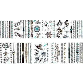 11 Sheets Temporary Gold Silver Turquoise Tattoos Metallic Tattoos Flash Tattoos Bracelet Tattoos Butterfly Tattoos