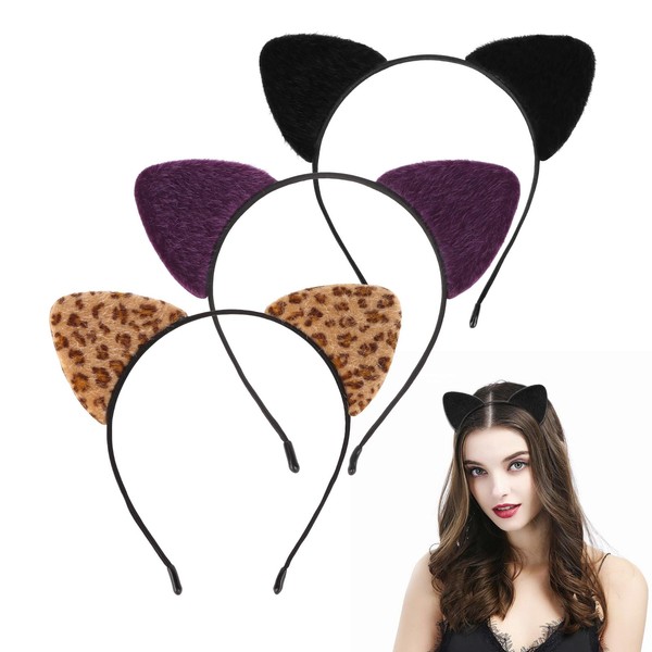 BAHABY 3 PCS Cat Ears Headband Cat Hairbands Cute Kitty
