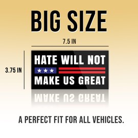 Hate Will Not Make US Great Bumper Sticker, Human Rights, No Kings USA Flag Funny Anti, Protest Feminist Activist Black Vinyl Decal for Car Truck Window Wall Waterproof UV-Resistant 7.5x3.75in