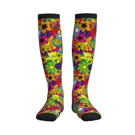 Wyayazh Hippie Flower Compression Socks Women Men Knee High Support Socks For Athletic Running Cycling