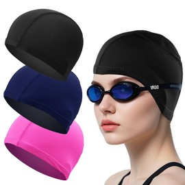 ATSNOSH Pack of 3 Swimming Caps for Men and Women, Elastic Swimming Caps for Adults, Lightweight Swimming Caps, Club Cover, Soft, Comfortable, Durable, 3 Colours, for Swimming Fitness (3 Pieces)