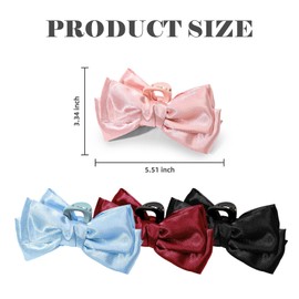 Yonchic 4-Piece Large Satin Bows Hair Claw Clips for Women & Girls, Cute Bow Hair Claws Clip for Thick & Thin Hair, Elegant Hair Accessories (Black & Red & Pink & Blue)