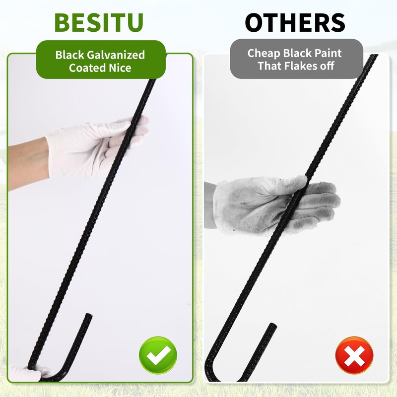 Besitu 24 inches J Hook Rebar Stakes (16-Pack), Extra Long