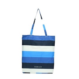 RADLEY London Womens Responsible Foldaway Shopper Shoulder Tote Bag Summer Stripe in Ink Navy Blue