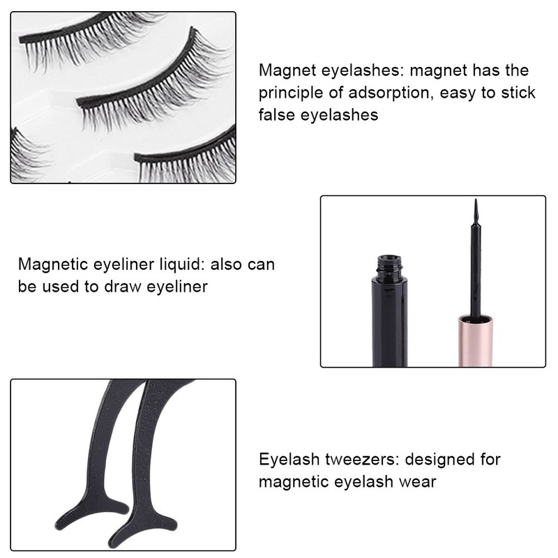 5 Pairs False Eyelashes Magnetic Liquid EyelinerTweezers Set Eyelashes Makeup
