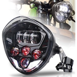 MOVOTOR Motorcycle Headlight 7inch with Bracket Clamp Red Background White DRL Hi/Low Beam for Universal Motorcycle Honda Yamaha Triumph Cafe Racer