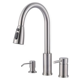 WOWOW 3 Hole Kitchen Faucet with Sprayer - 304 Stainless Steel Kitchen Sink Faucet with Soap Dispenser and Separate Handle 3 Pieces for Camper, Laundry, RV and Bar, Brushed Nickel