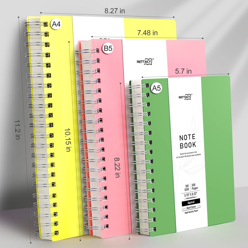 RETTACY B5 Notepad, Notebook, Spiral Bound Notebooks, 300 Sheets/150 Pages