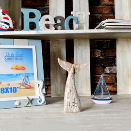 Wooden Whale Tail Decor, Decorative Nautical Whale Rustic Ocean Sea Beach Themed Whale Decoration, Handcrafted Tabletop Nautical Themed Home Decor Bathroom Decor (S)