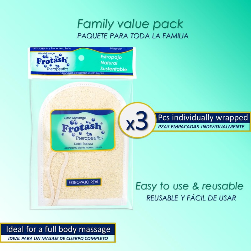 Frotash Estropajo Loofah Exfoliante Afelpado Manopla para Baño 3 Piezas