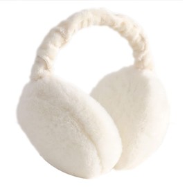 NICEYY Kids Earmuffs, Cold Protection, Winter, Ear Covers, Fluffy, Foldable, Length Adjustable, Portable, Cute, Junior, Unisex, Outdoor, School, Kindergarten, white