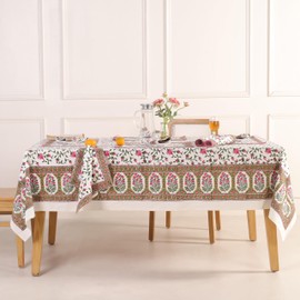 DecorAvenue - Mantel de algodón estampado a mano con bloques de diseño floral elegante suave y duradero, perfecto para mesa de comedor, cocina, fiestas, decoración del hogar (elegancia rosada, 6