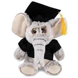 DolliBu Sitting Elephant Graduation Plush Toy - Super Soft Graduation Stuffed Animal Dress Up with Gown and Cap with Tassel Outfit - Gift with Personalization - 9 Inches