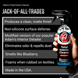 Adam's Polishes Total Interior Cleaner & Protectant, Quick Detailer & SiO2 Protection, Ceramic Infused, Anti-Static, OEM Finish, For Leather, Vinyl, Plastics, Glass & More