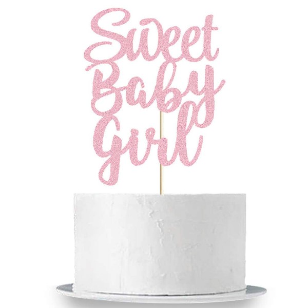 Sweet Baby Girl - Decoración para tartas de doble cara de oro rosa con purpurina para recién nacido, decoración de tartas, animaciones a baby show/bebé un mes/cien días/niña para 1er cumpleaños