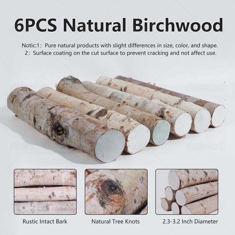 6 Pack Birch Logs Decorative Birch Branches Natural Birch Log