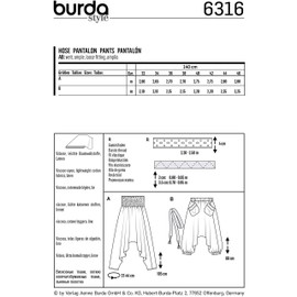 Burda Style Patrón de costura 6316 - Pantalón harén para mujer, A(6-8-10-12-14-16-18-20)