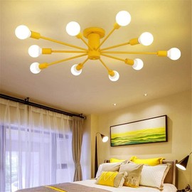 RUNNUP Morden Decoration Nordic Semi-Flush Mount Sputnik Ceiling Light 10 Lights Chandelier Light Creative Ceiling Fixtures Metal Suspension Light for Kitchen Living Room Dining Room Yellow