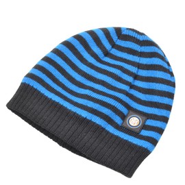 Inter Cappello Cuffia Rigato con Interno in Morbido Cotone, Logo Gomma Cucito, Misura Neonato 0-24 Mesi. Prodotto Ufficiale 151403