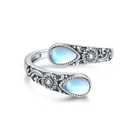 Moonstone Rings for Wome 925 Sterling Silver Vintage Sunflower Adjustable Thumb Ring Moonstone Sunflower Jewellery Gifts for Women