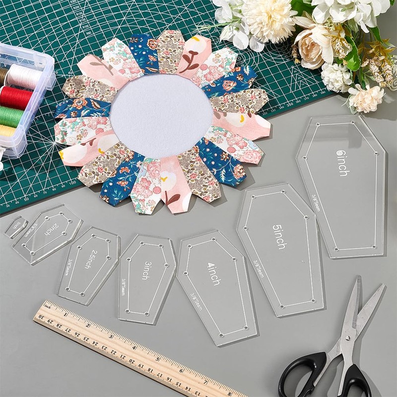 NBEADS 7 Pcs Coffin Acrylic Quilting Templates, 7 Sizes Clear