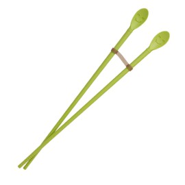 Silicone Cooking Chopsticks with Spoon and Band | 12in (30.5cm) | Stainless Steel Reinforced | Safe Frying, Hot Pot | Made in Korea (Green)