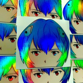 KAMUI COLORS REI HOLO ANIME GIRL PEEKER STICKER NEON GENESIS EVANGELION CAR DECAL