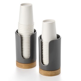 Viosuniu Ceramic Bathroom Cups Dispenser - 3-5 oz Disposable Paper & Plastic Bathroom Cups Holder - Mouthwash Cups Dispenser for Bathroom, Guest Toiletries, Countertop - BPA Free (Grey, 2 Pack)