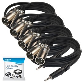 HQRP 4-Pack 1/8" (3.5mm) to Dual XLR Male Plugs Cable Cord (10ft) Compatible with KRK Rokit 5 G2s / HS50m's/JBL EON 5151XT / RCF Art Sound System