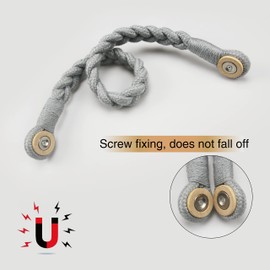 Porlau 6 Pack Grey Magnetic Soft Curtain Tiebacks Cotton Hand-Woven Tieback Holdback Home Decorative Tie Backs with Wooden Buckle for Home Office Decor