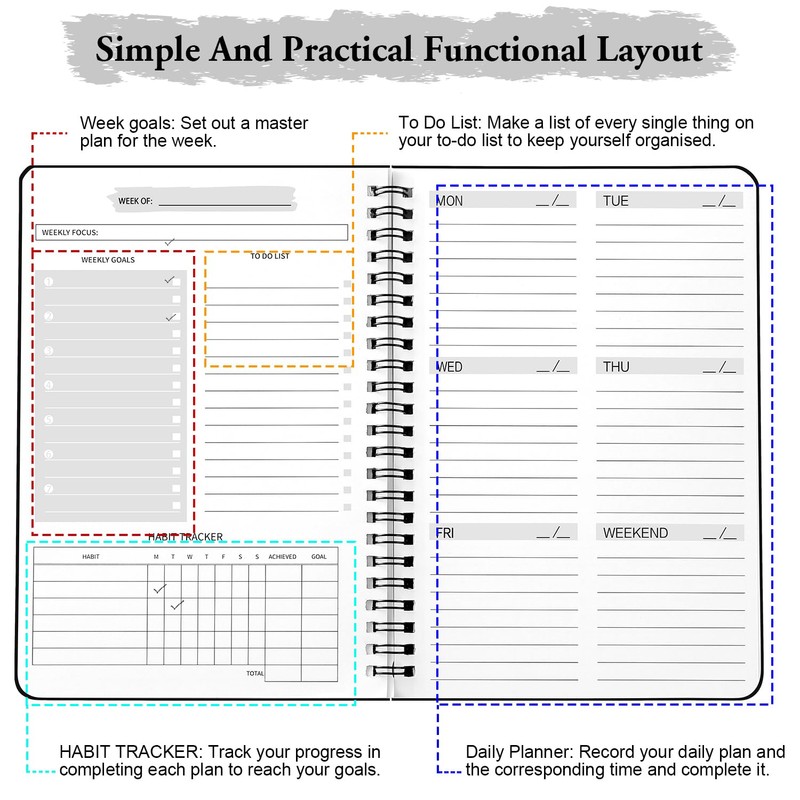 Zhswlp A5 Weekly Planner Notebook, Undated To Do List Notebook