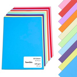 50 Sheets, 120gsm - Coloured Paper A4, Multi Colour Card Cardstock for Art & Craft - 10 Colours