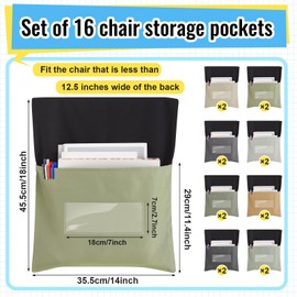 Chapou 16 Pcs Chair Pockets for Classroom, 14 x 18 Inch Green Chairback Pocket with Name Tag Slot, Seat Cover for Classroom Chairs K-5, Back to School Supplies, 8 Colors
