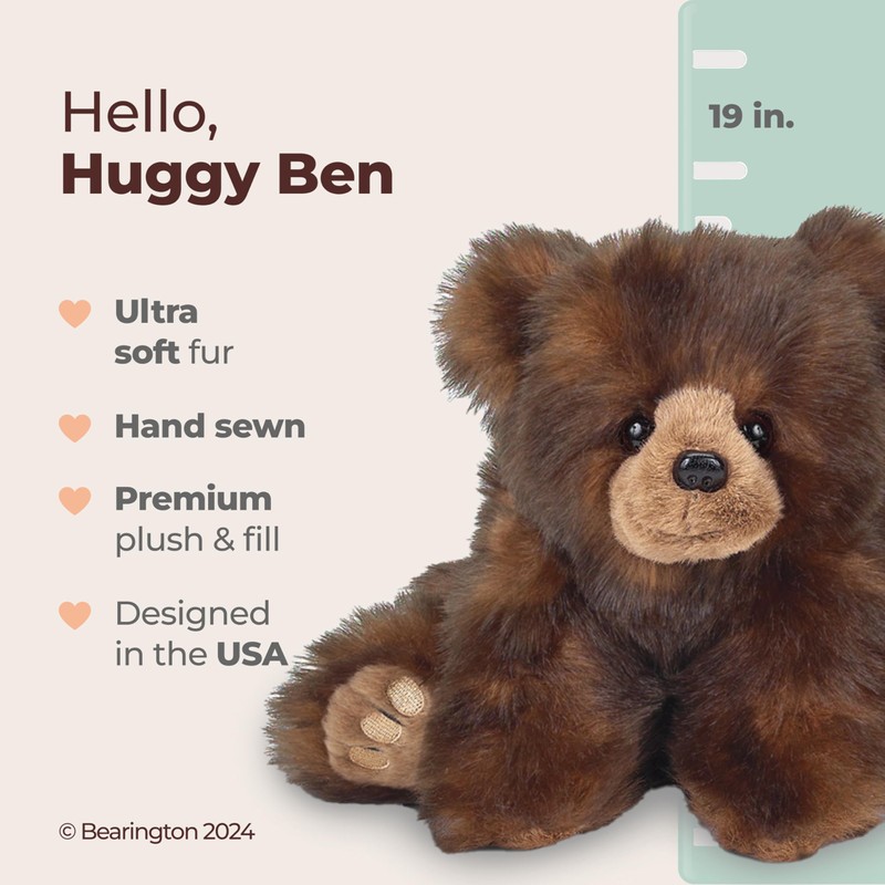Bearington Huggy Ben Plush Stuffed Animal Brown Grizzly Bear, 19"