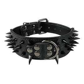 Benala Pet Dog Collar Adjustable Harness Spiked Studded Faux Leather Punk Rivet Dog Collar Pu Sharp Spikes Dog Supplies,Black,S