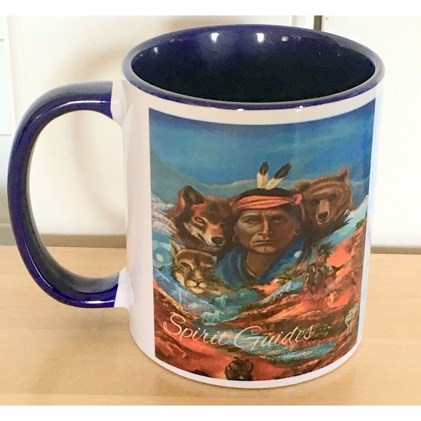 Coffee Mug 11oz, Native American Spirit Guides, Navy Inside & Handle, Gift