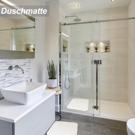 Shower Mat, 48 x 48 cm Shower Mat, Non-Slip Mat with Suction Cups, Massage Shower Mat, Non-Slip for Saunas, Shower Rooms, Machine Washable, Square, White