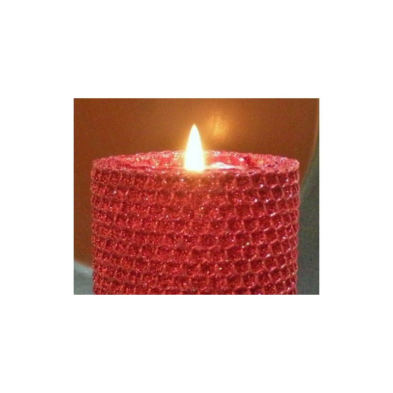 80 Hour-6 Inch Natural Beeswax Hybrid Pillar Glitter Candle, Ruby