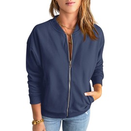 GeGekoko Womens Zip Up Sweatshirts Jackets Long Sleeve Casual Loose Outwear with Pockets Navy