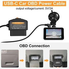 Dexumodbk OBD Power Cable for Dash Camera, OBD2 to Type C Hardwire Kit with Switch Button, 12-36V to 5V/3A, 24-Hour Monitoring/ACC Mode, Suitable for Dash Cam, GPS or Radar - 3.5 m