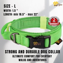 ADITYNA Tactical Dog Collar for Large Dogs - Soft Padded, Heavy Duty, Service, Adjustable Military K9 Green Collar with Handle for Training and Walking