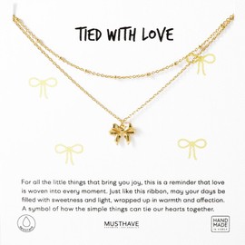 MUSTHAVE 18K Gold Plated Dual Chain Sweet Bow Necklace, Lovely, Message Card, Necklace for Women, Simple, Dainty, Anchor Chain, 16+2 inch Extender (Yellow Gold)