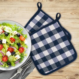 Buffalo Check Pot Holders, 2 Pack, Navy - 8" x 18" - Quilted Trivet Pot Holders are Heat Resistant, Machine Washable & Stain Repellant - Non-Slip for Pots & Pans by Achim Home Decor
