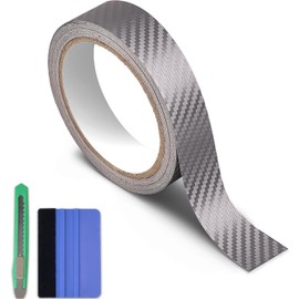Arespark Carbon Fiber Wrap Grey Vinyl Wrap, Cars Window Door Trim Universal Chrome Delete Vinyl Tape, Door Edge Guards Vehicle Protection Tape Auto Accessories with Free Tool Kit (1in x 30ft)