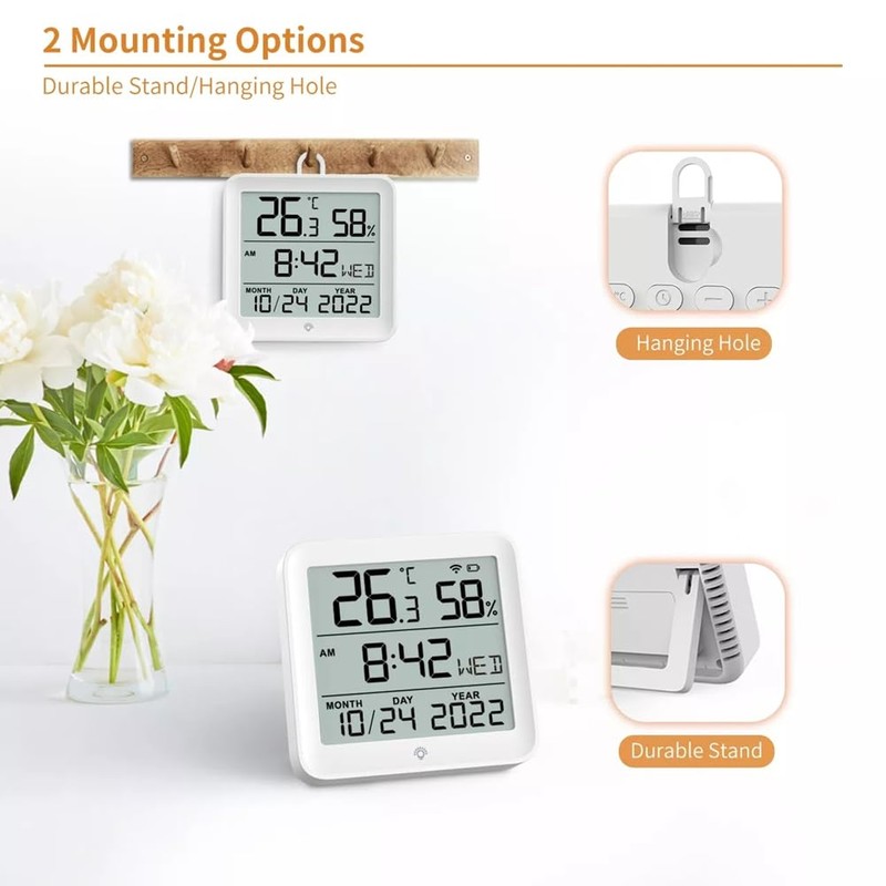 Snblzhef Digital Tuya WiFi Time Clock Date Thermometer Hygrometer Backlight