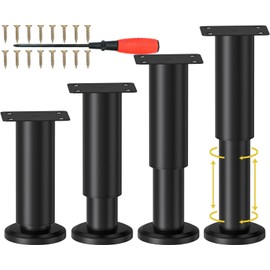 NCRGB Pack of 4 Black Metal Furniture Feet, 12-18 cm, Adjustable Furniture Feet, Adjustable Height, Furniture Legs for TV Cabinet, Sofa, Chair, Bathroom Cabinet with Screwdriver