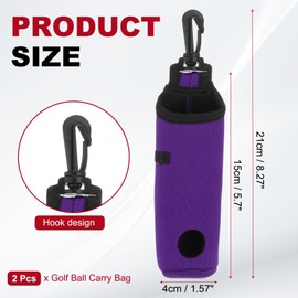 uxcell 2 Pack Golf Ball Carry Bag, Waist-Mounted Storage Bag Neoprene Golf Tee Holder Pouch with Lightweight Hook for Men and Women, Purple