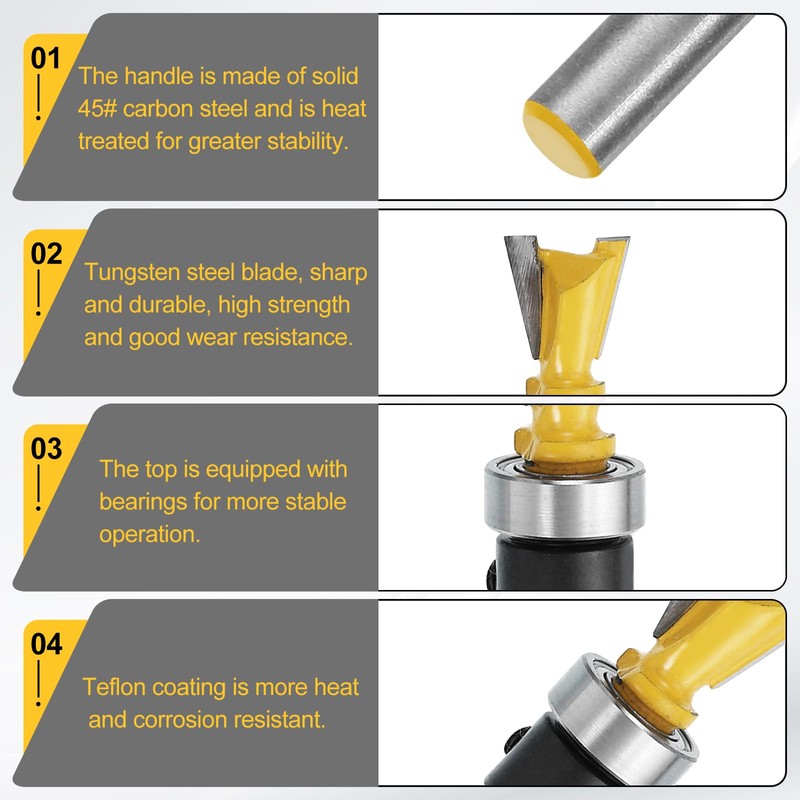 sourcing map 2pcs Dovetail Router Bits 1/4" Shank 1/2+5/8" Dia