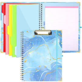 Clipboard Folio with Refillable Notepad, 5 Dividers with 10 Pockets Storage Spiral Notebooks,Cute Clipboard Folder,Spiral Clipboards Portfolio Planners for School Office (Pale Blue)